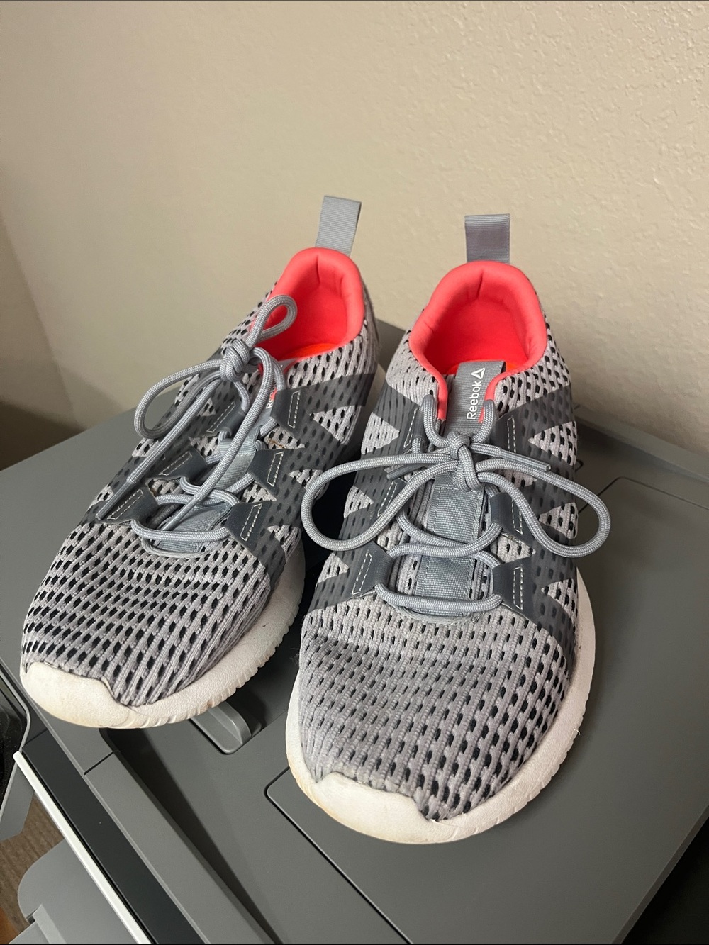 Reebok Kids' Grey Mesh Sneakers with Coral Pink Interior